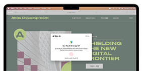 Pantalla de una MacBook con una página abierta en Safari. La app Contraseñas le pregunta al usario si quiere usar Touch ID para iniciar sesión en el sitio web